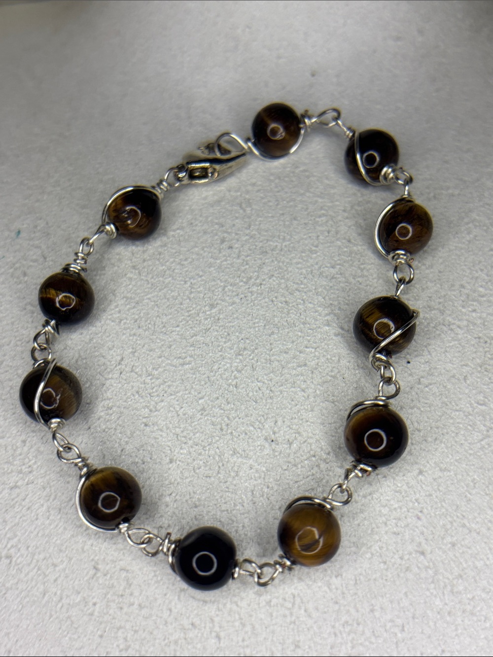 Silver Tiger Eye Bead Bracelet - Brown